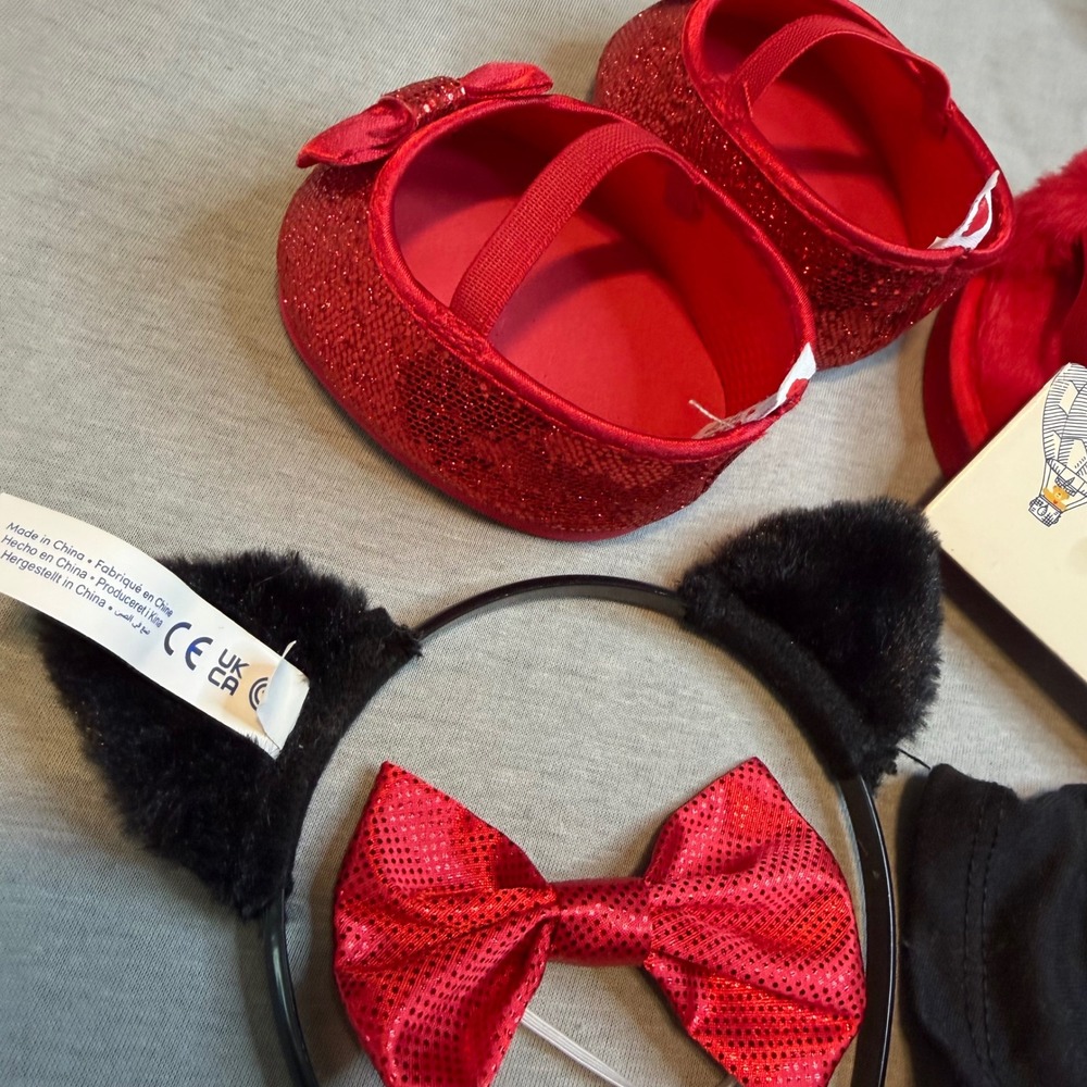 Build-A-Bear Valentine Love Shirt Red Glitter Shoes Fur Boots Heart Headband Lot - Picture 2 of 4